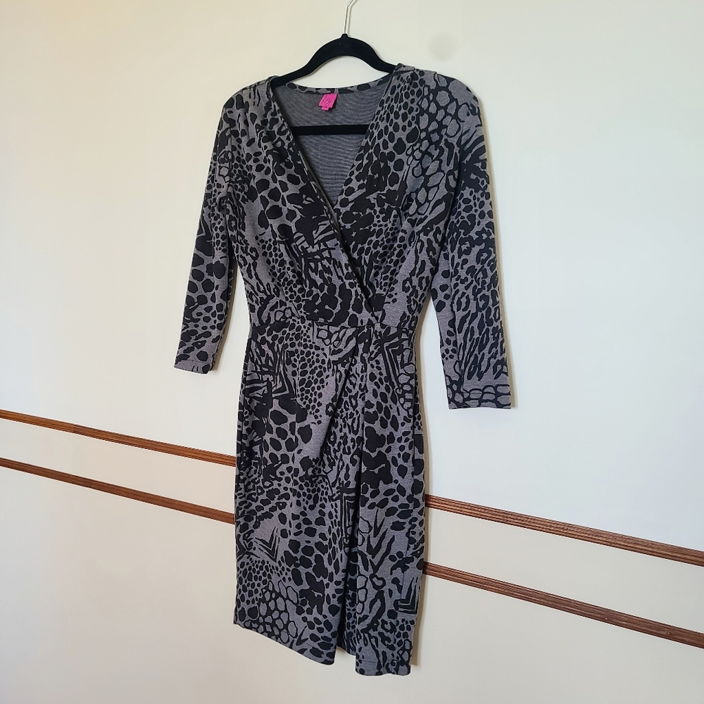 Grey & Black Printed Midi Dress